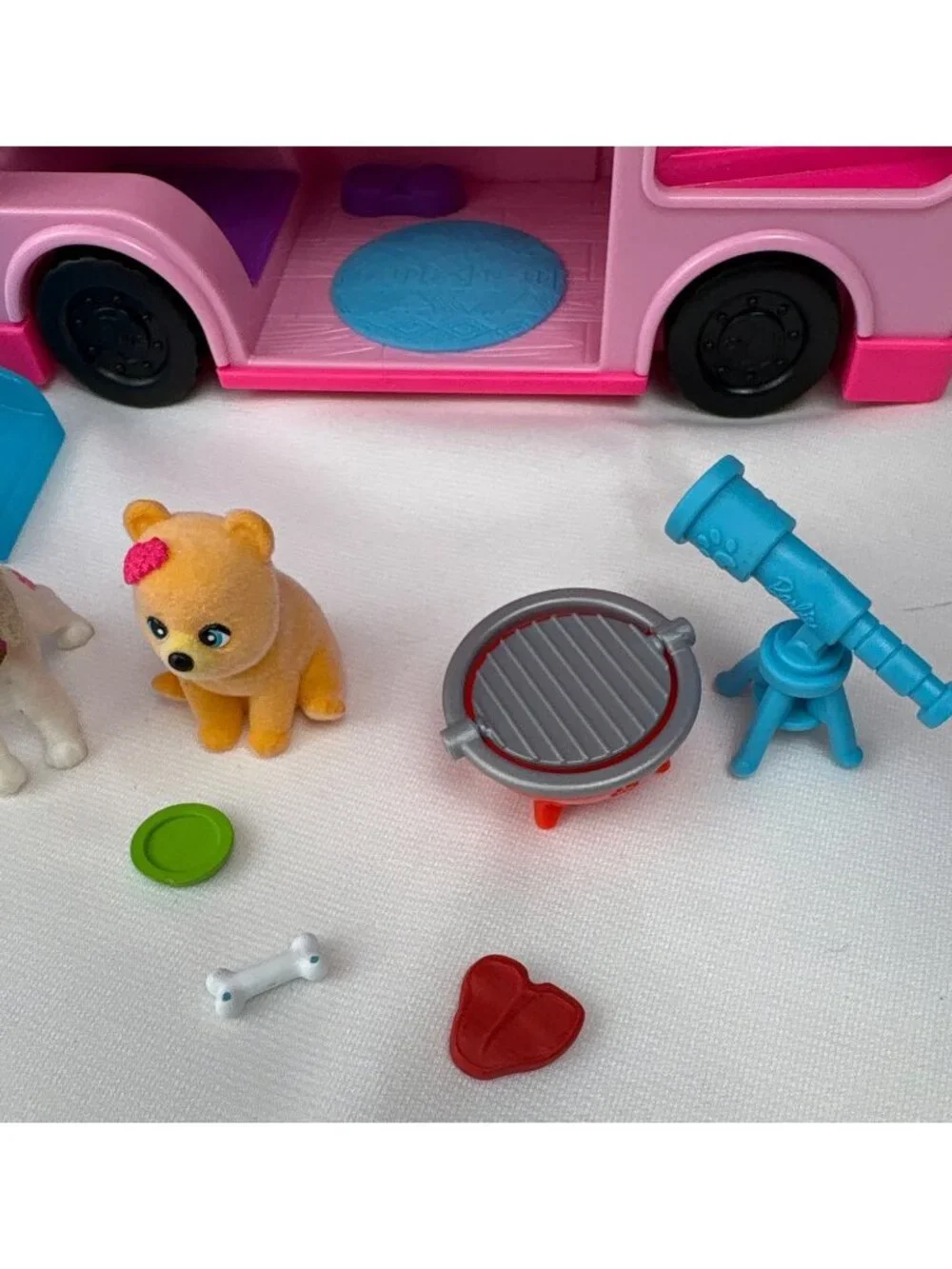 Barbie Pet Camper Playset w/ Accessories Figures Pink Slide Grill Pup Fun